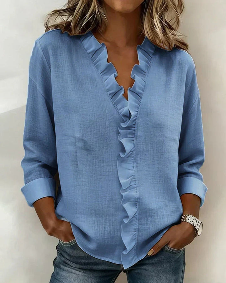 Cayla | Elegant V-neck Ruffles Blouse