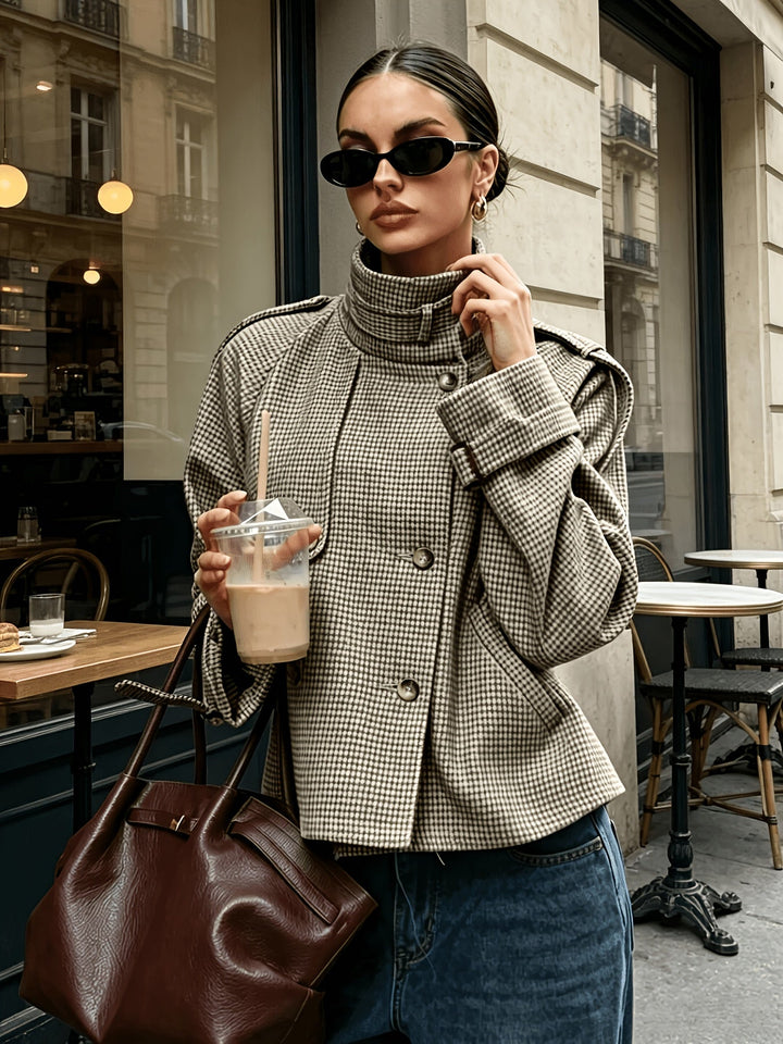 Penelope | Houndstooth Stand-Collar Cropped Coat