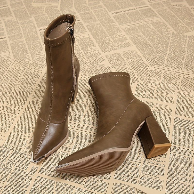 Bronwyn | Pointed-Toe Chunky Heel Ankle Boots