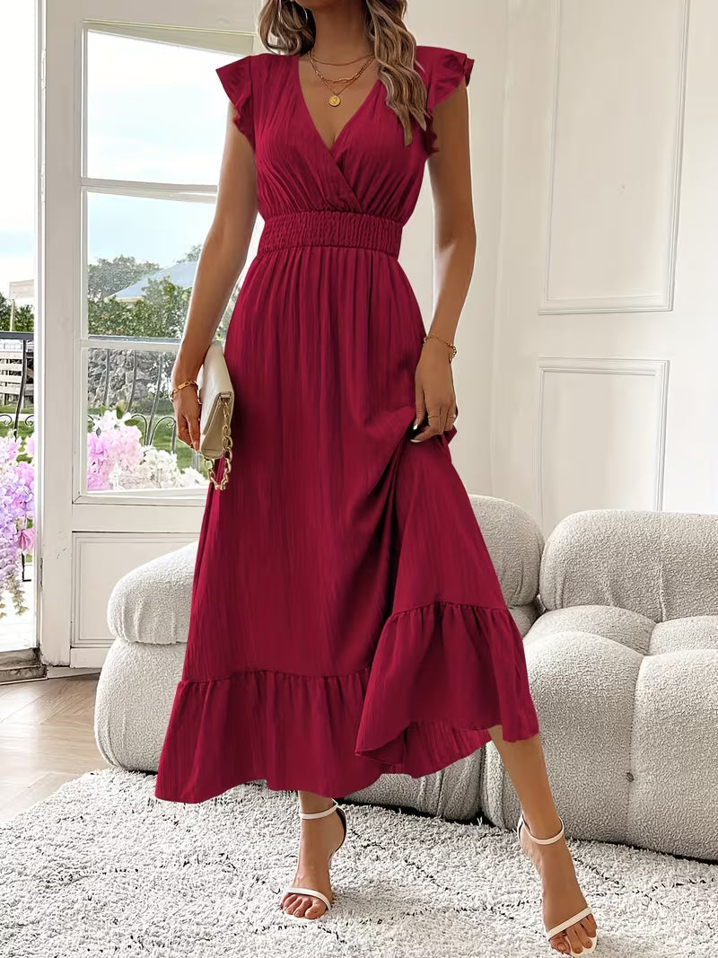 Marciela | Elegant Sleeveless V-Neck Ruffled Dress