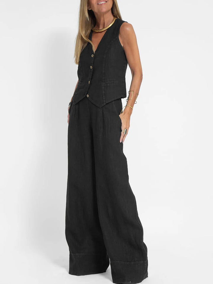 Suzanne | Sleeveless V-Neck Vest & Wide-Leg Pants Set