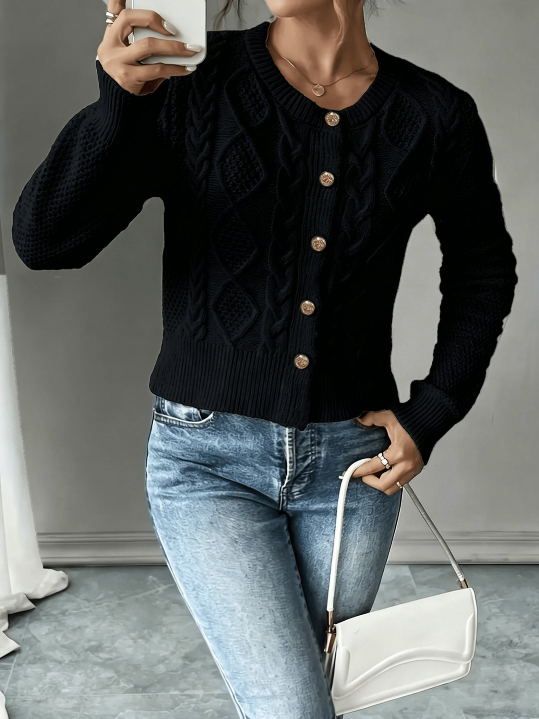 Iris | Cable-Knit Button-Front Cardigan