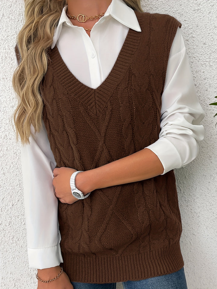 Ramona | Cable-Knit V-Neck Sweater Vest