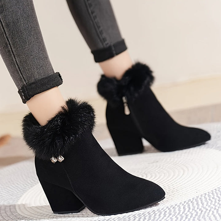 Cassidy | Plush-Trim Block Heel Ankle Boots