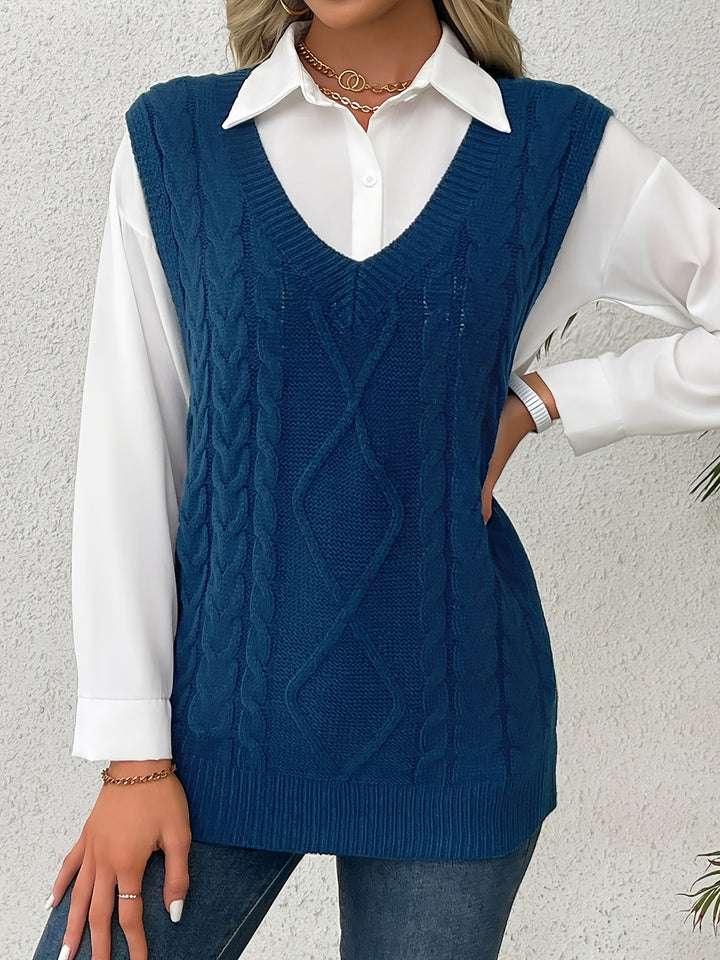 Ramona | Cable-Knit V-Neck Sweater Vest