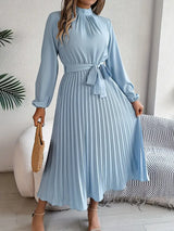 Evelyn | Elegant Pleated Belted Midi Dress