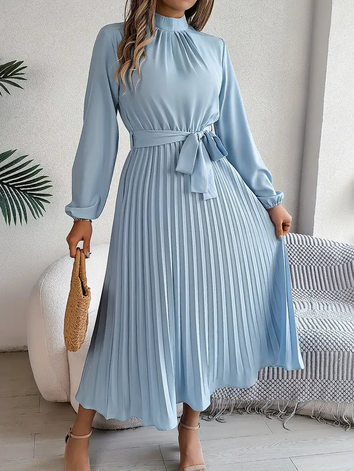 Evelyn | Elegant Pleated Belted Midi Dress