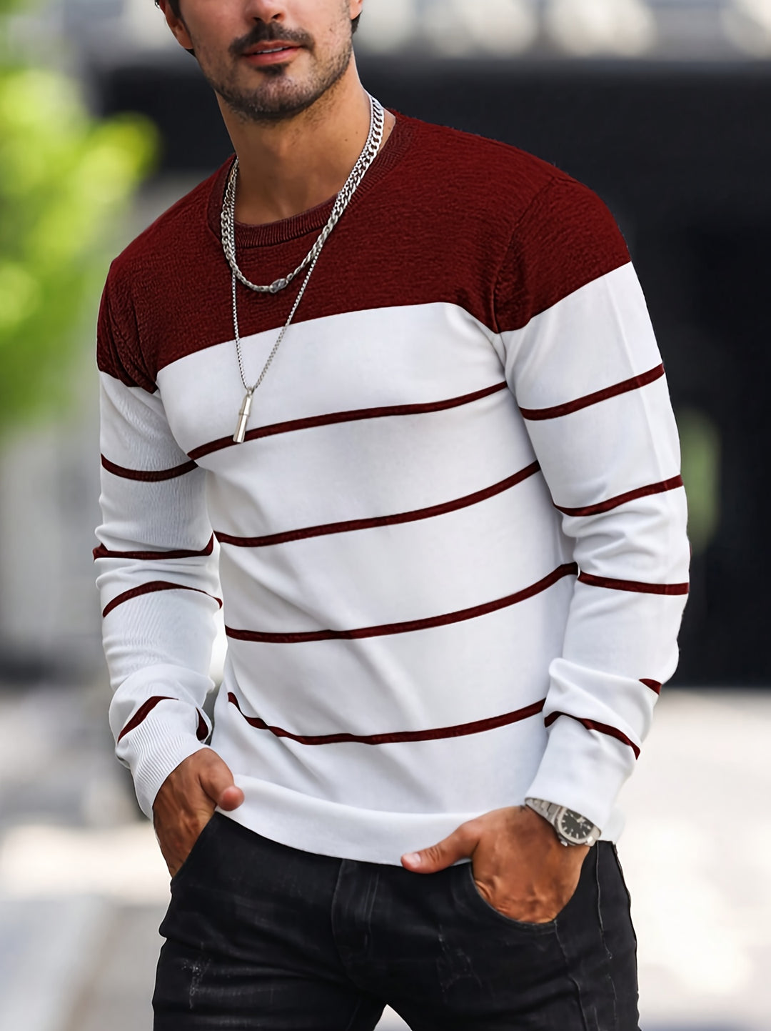 Declan | Colour-Block Striped Crew Neck Sweater