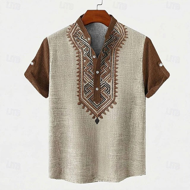 Elias | Patterned Trim V-Neck Shirt