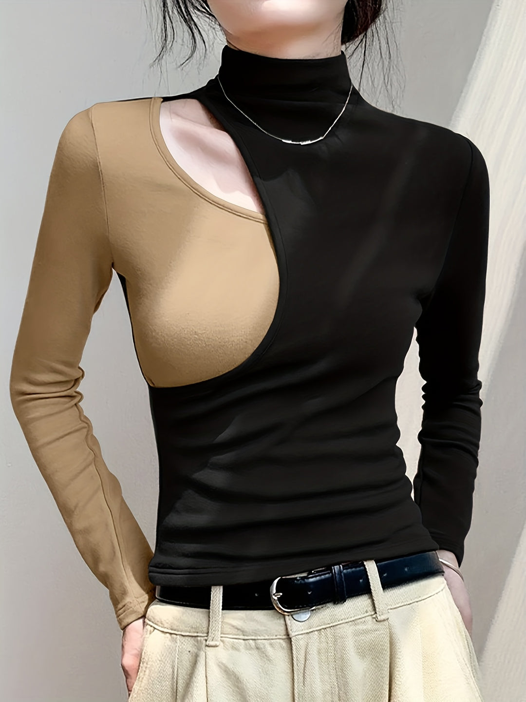 Danica | Colour-Block Mock Neck Top