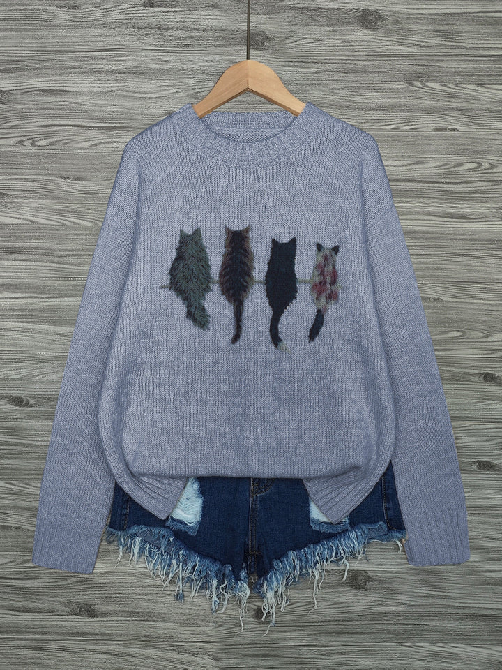 Maeve | Charming Cat-Print Knit Sweater