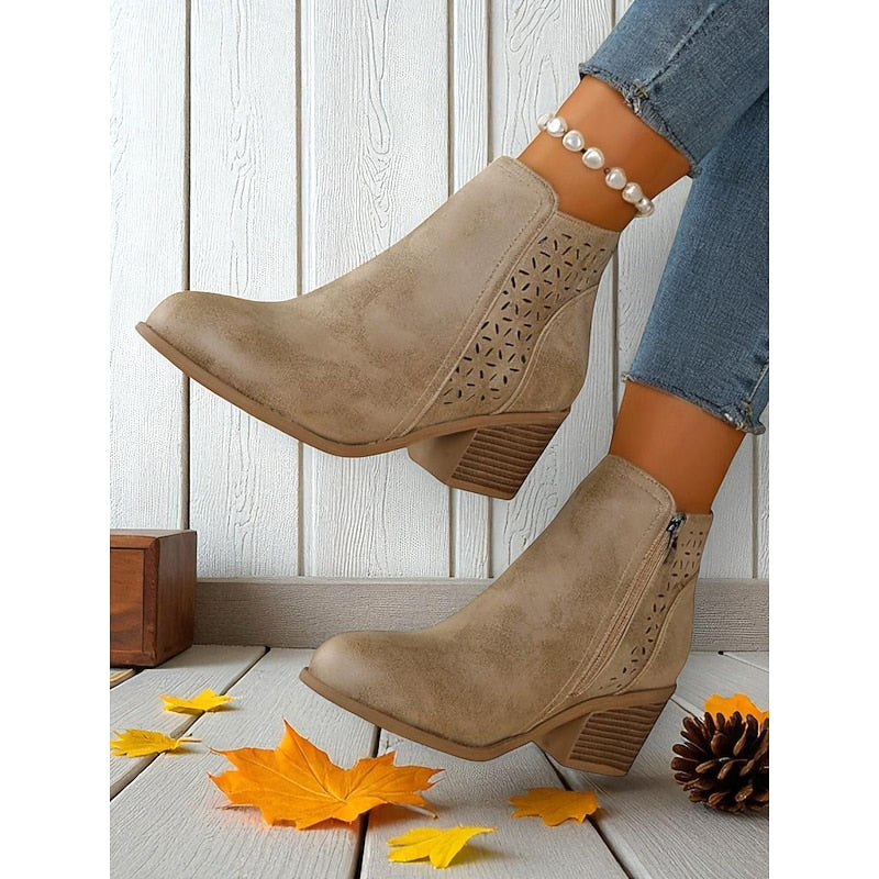 Cassandra | Cutout Block-Heel Ankle Boots