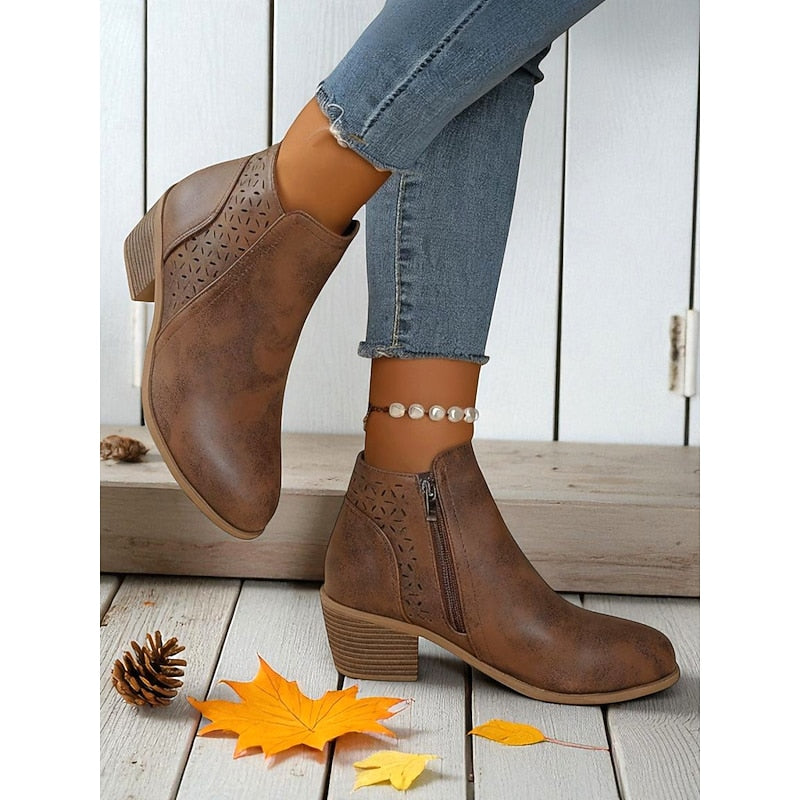 Cassandra | Cutout Block-Heel Ankle Boots