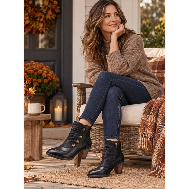 Bernadette | Ruched Button Ankle Boots