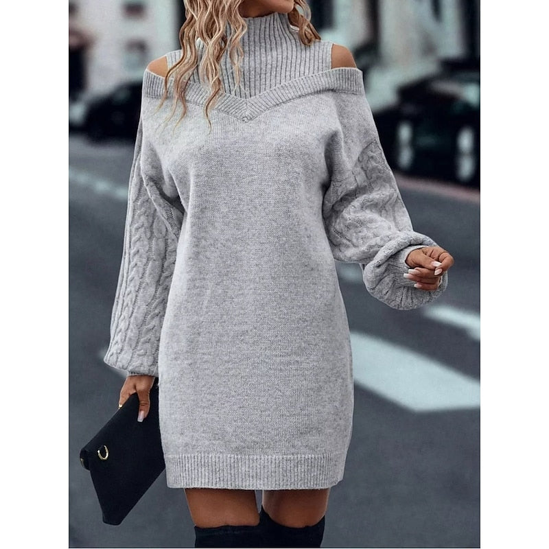 Thalia | Cold-Shoulder Turtleneck Sweater Dress