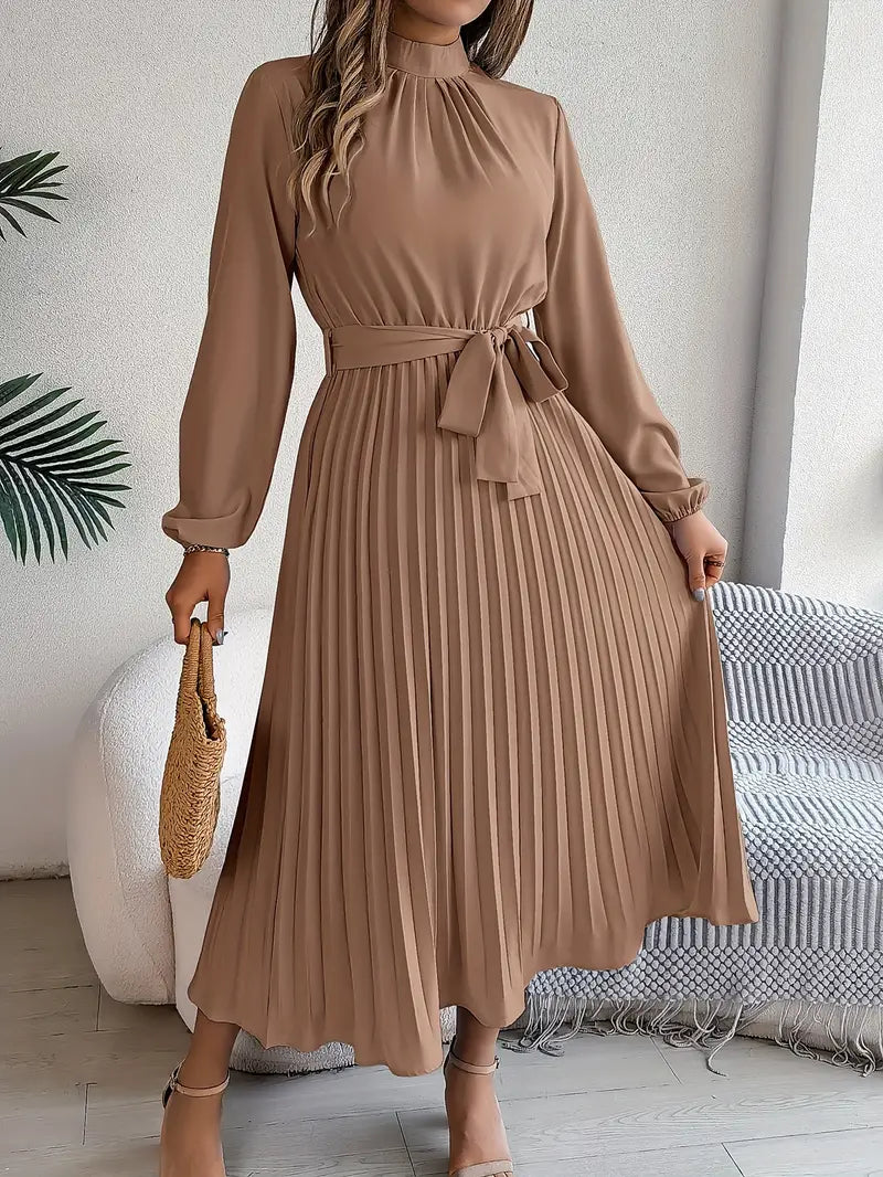 Evelyn | Elegant Pleated Belted Midi Dress