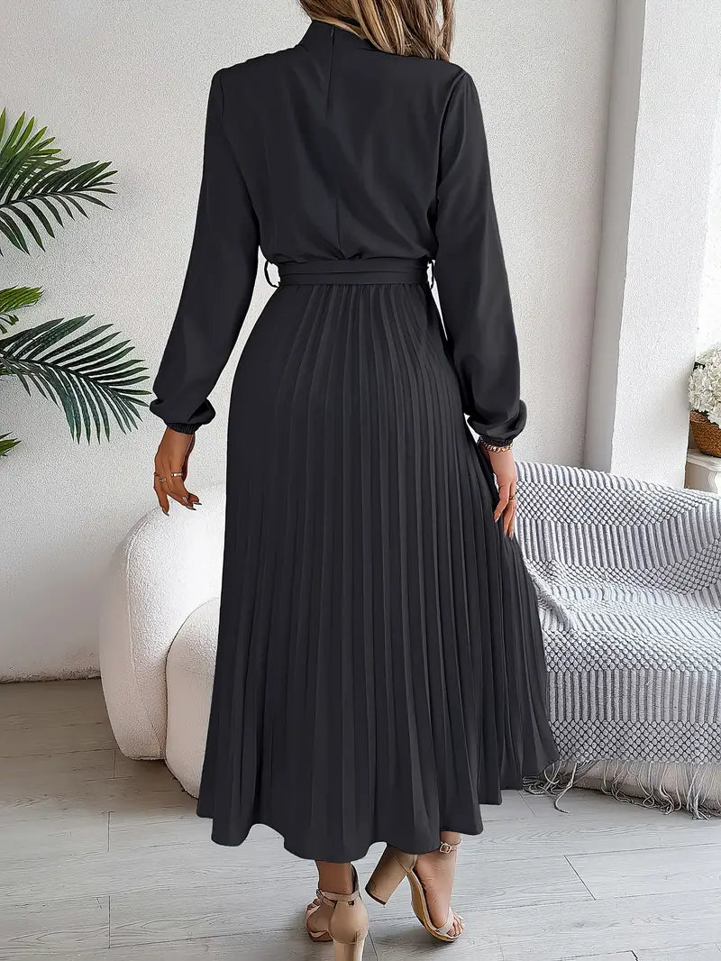 Evelyn | Elegant Pleated Belted Midi Dress