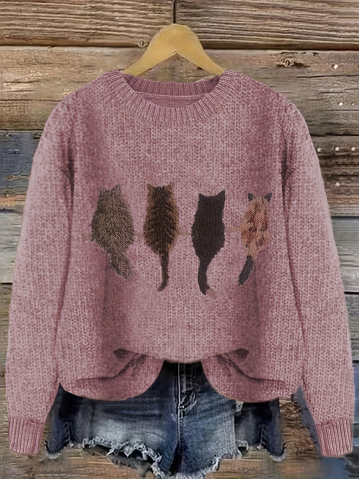 Maeve | Charming Cat-Print Knit Sweater