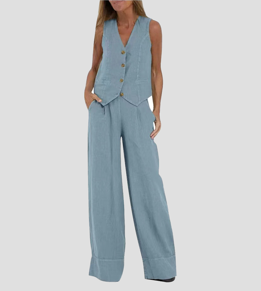 Suzanne | Sleeveless V-Neck Vest & Wide-Leg Pants Set