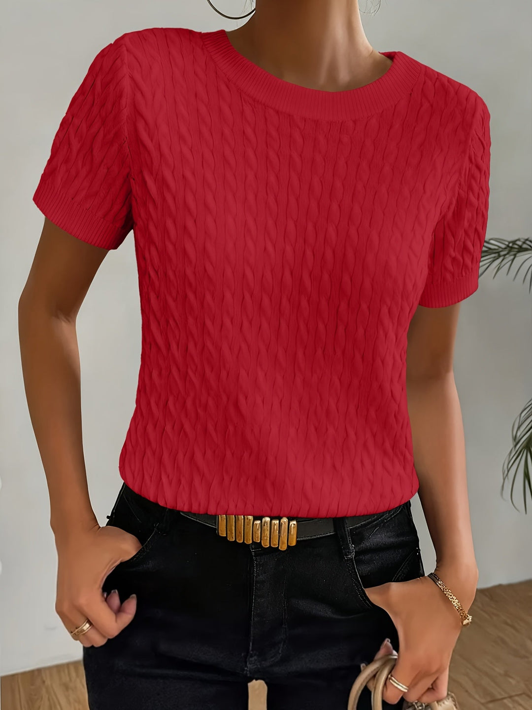 Josie | Cable-Textured Short Sleeve Top