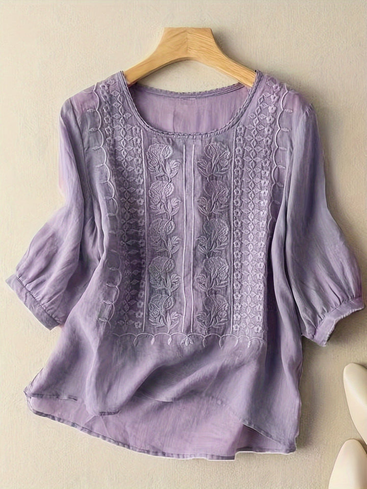 Cecilia | Embroidered Scoop-Neck Blouse