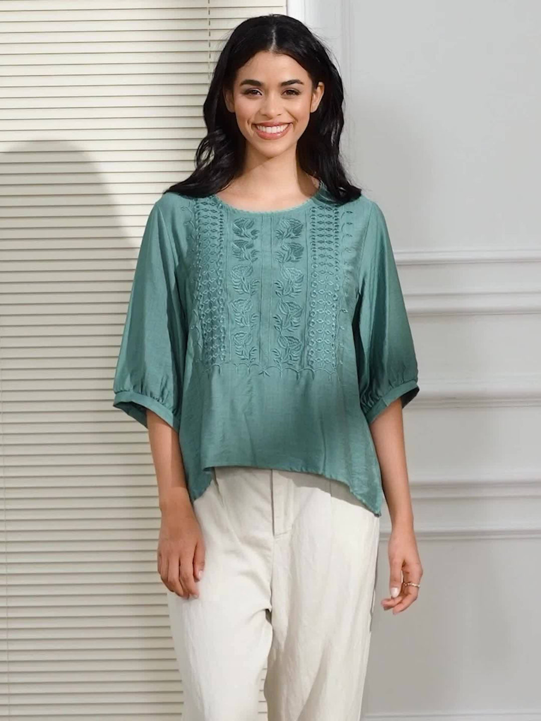 Cecilia | Embroidered Scoop-Neck Blouse