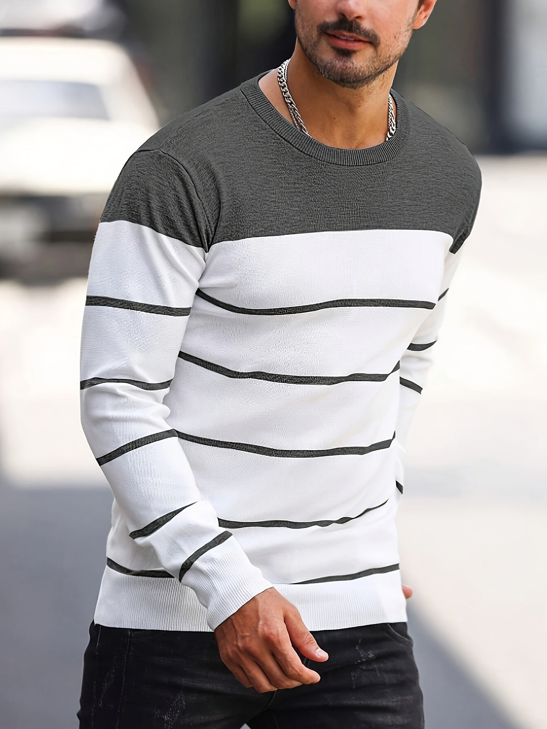 Declan | Colour-Block Striped Crew Neck Sweater