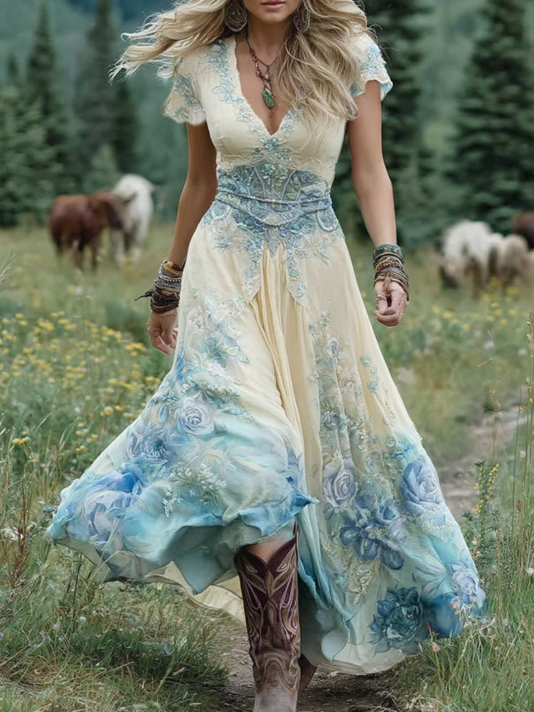 Natalie | Classic Vintage Floral Maxi Dress