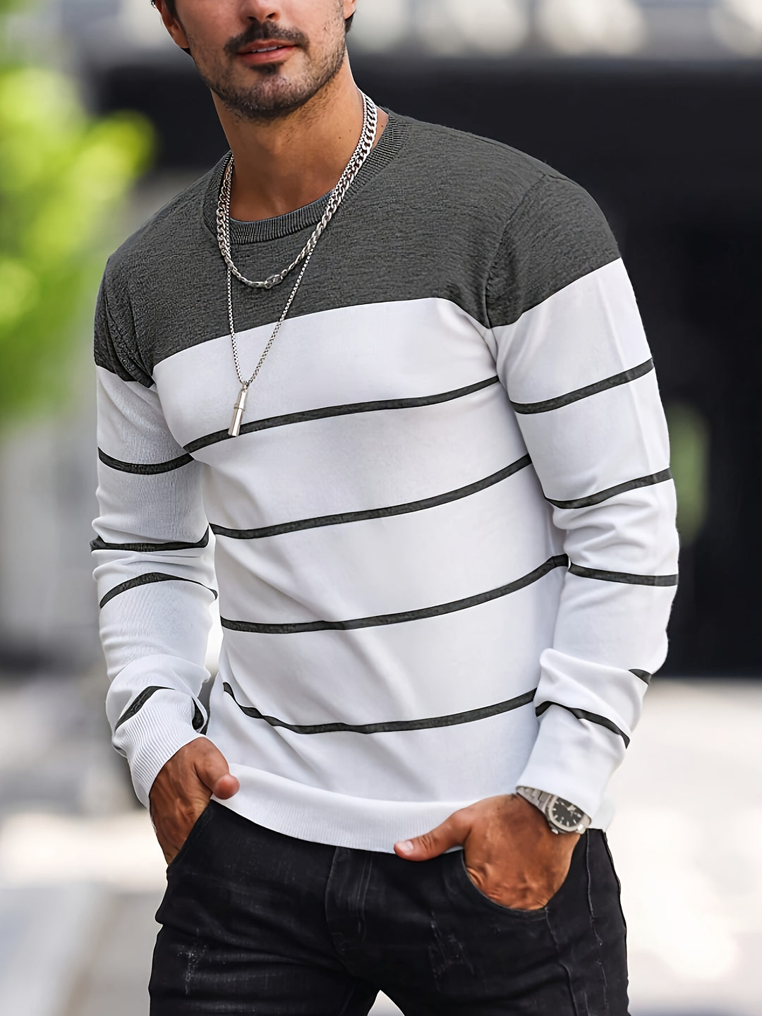 Declan | Colour-Block Striped Crew Neck Sweater