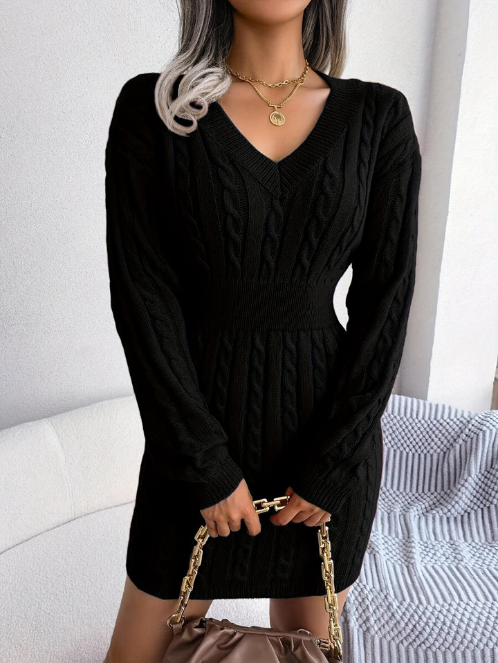 Rosalyn | Cable-Knit V-Neck Sweater Dress