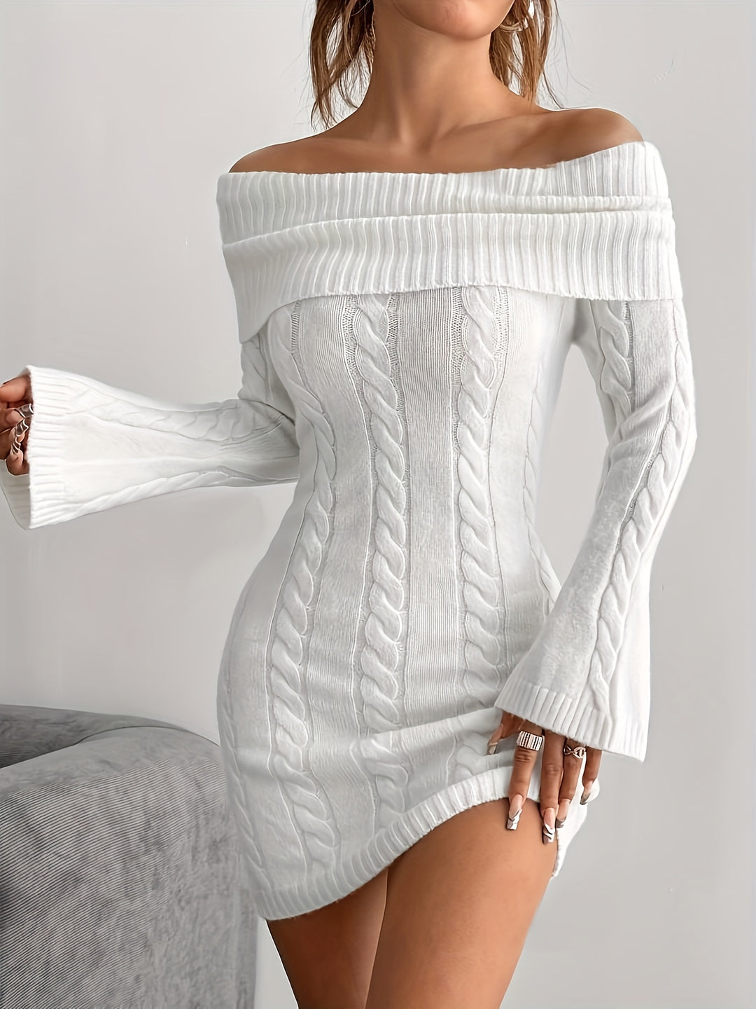 Marigold | Off-Shoulder Cable-Knit Dress