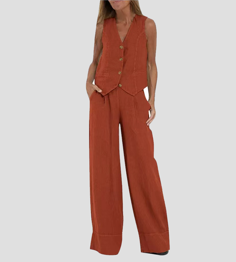 Suzanne | Sleeveless V-Neck Vest & Wide-Leg Pants Set