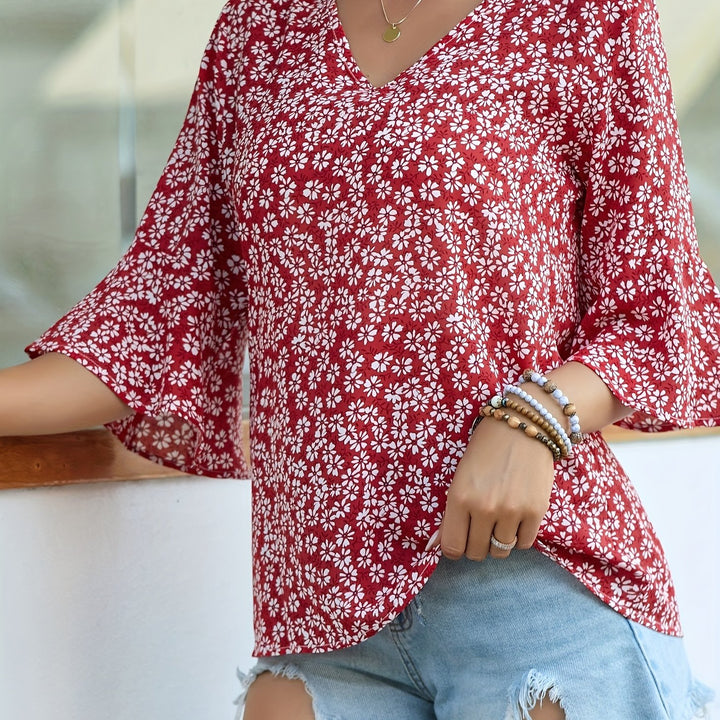 Yvette | Ditsy Floral Ruffle-Sleeve Blouse