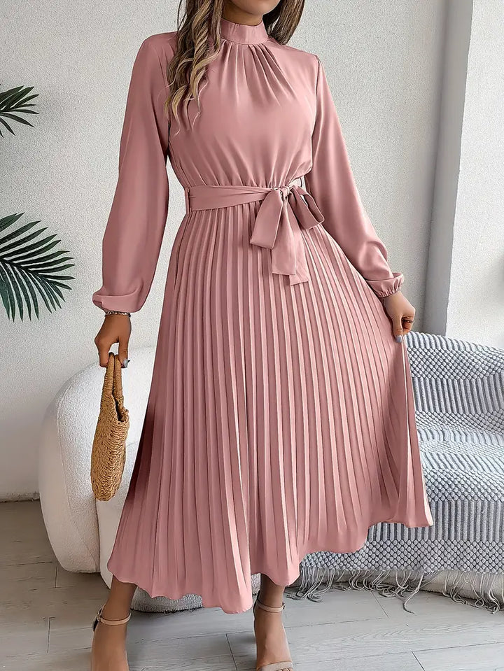 Evelyn | Elegant Pleated Belted Midi Dress