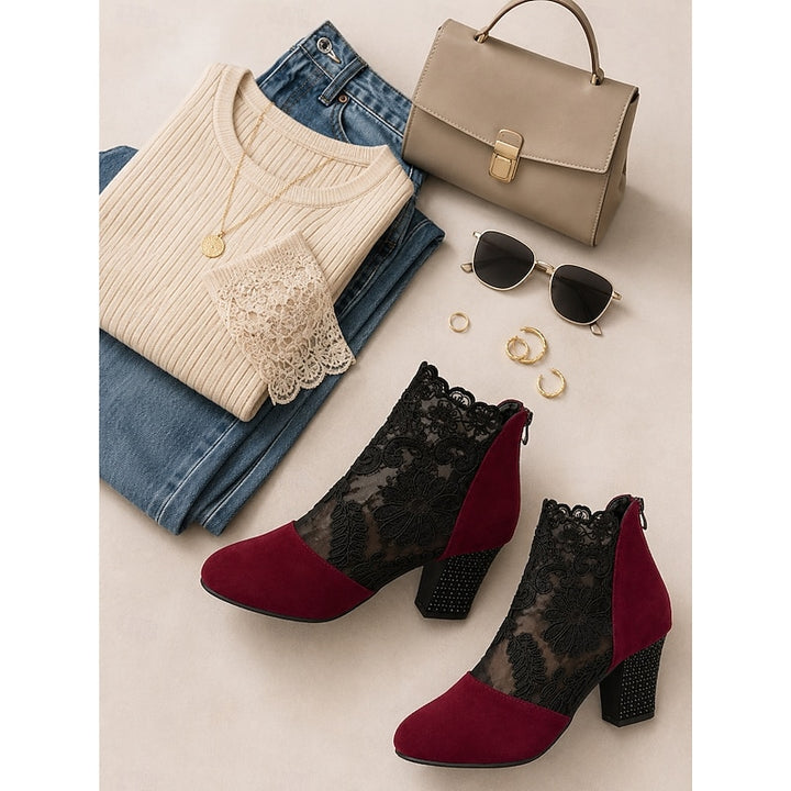 Beatrice | Floral Lace Block Heel Ankle Boots