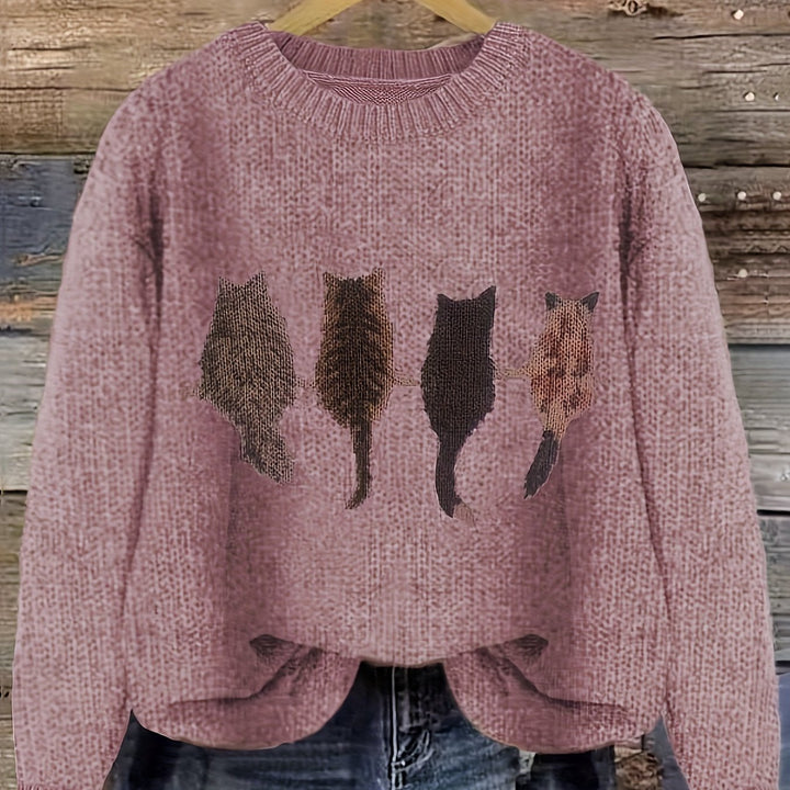 Maeve | Charming Cat-Print Knit Sweater