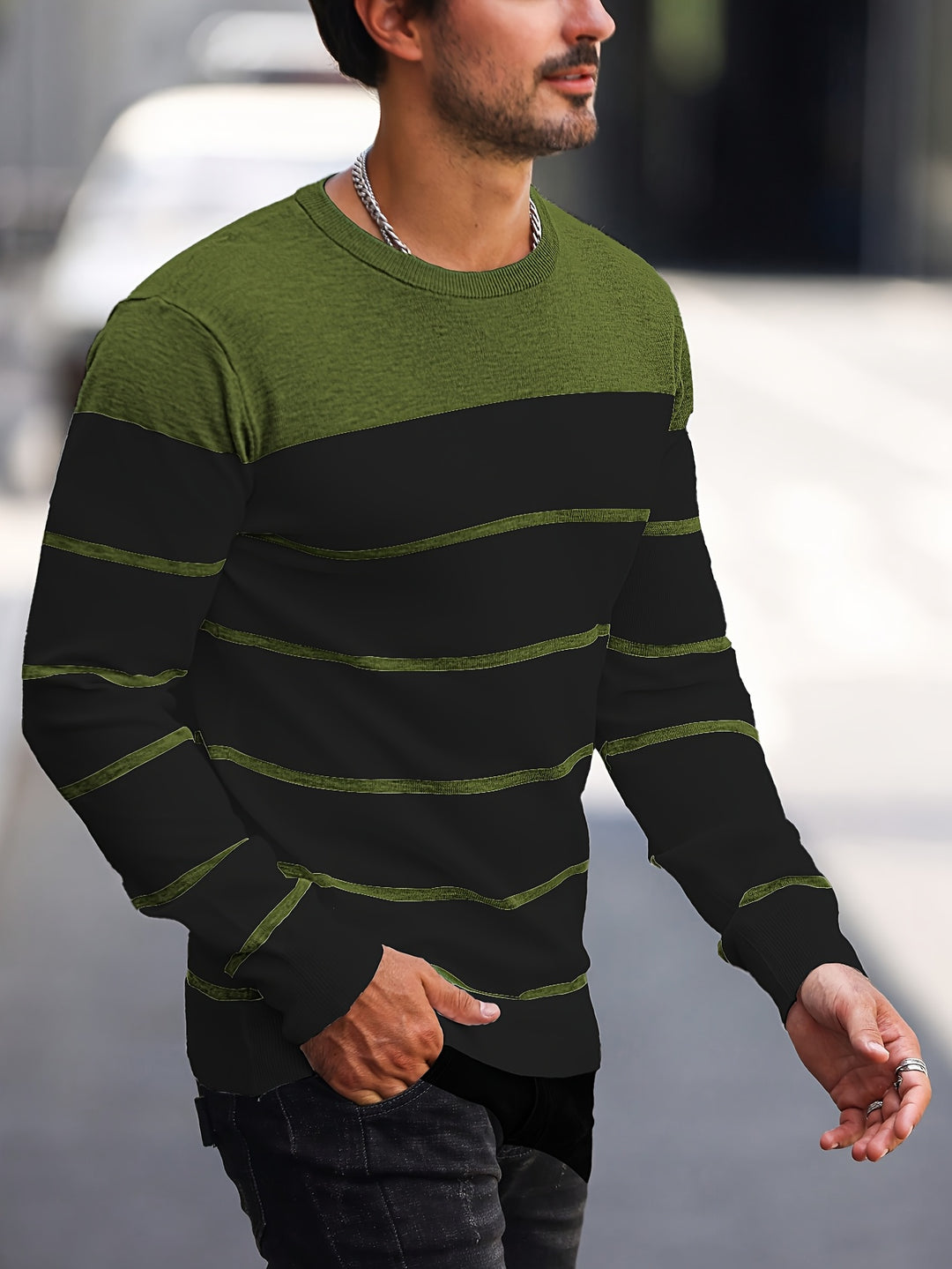 Declan | Colour-Block Striped Crew Neck Sweater
