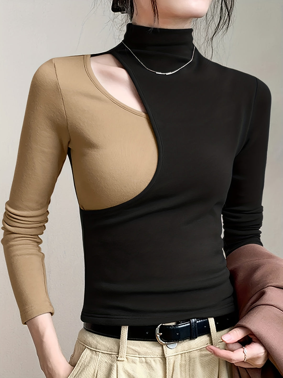 Danica | Colour-Block Mock Neck Top