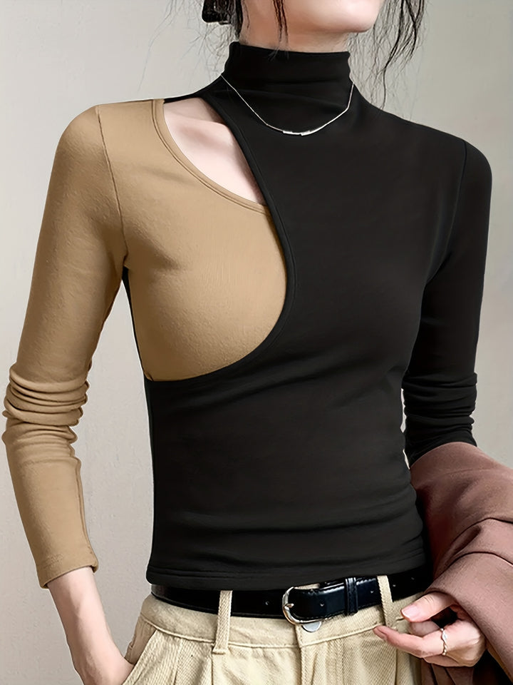 Danica | Colour-Block Mock Neck Top