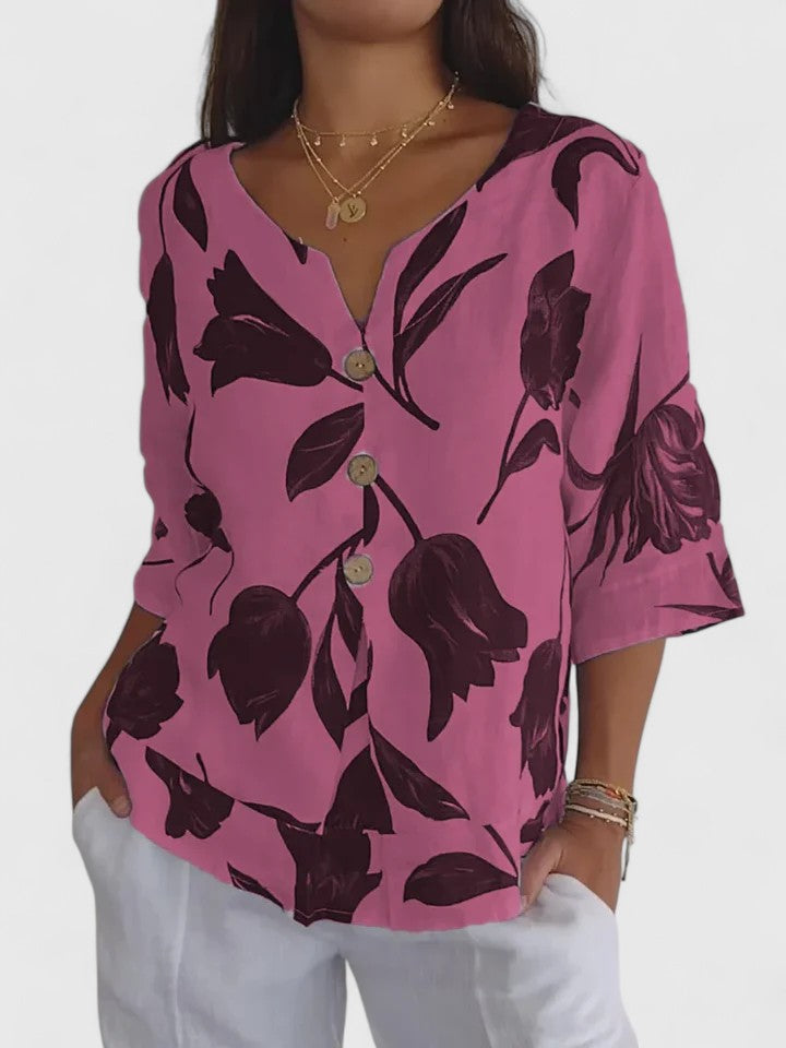 Susanna | Relaxed Button-Front V-Neck Blouse