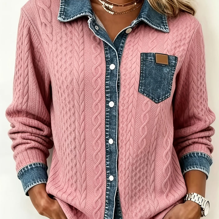 Marina | Contrast-Trim Cable-Knit Cardigan