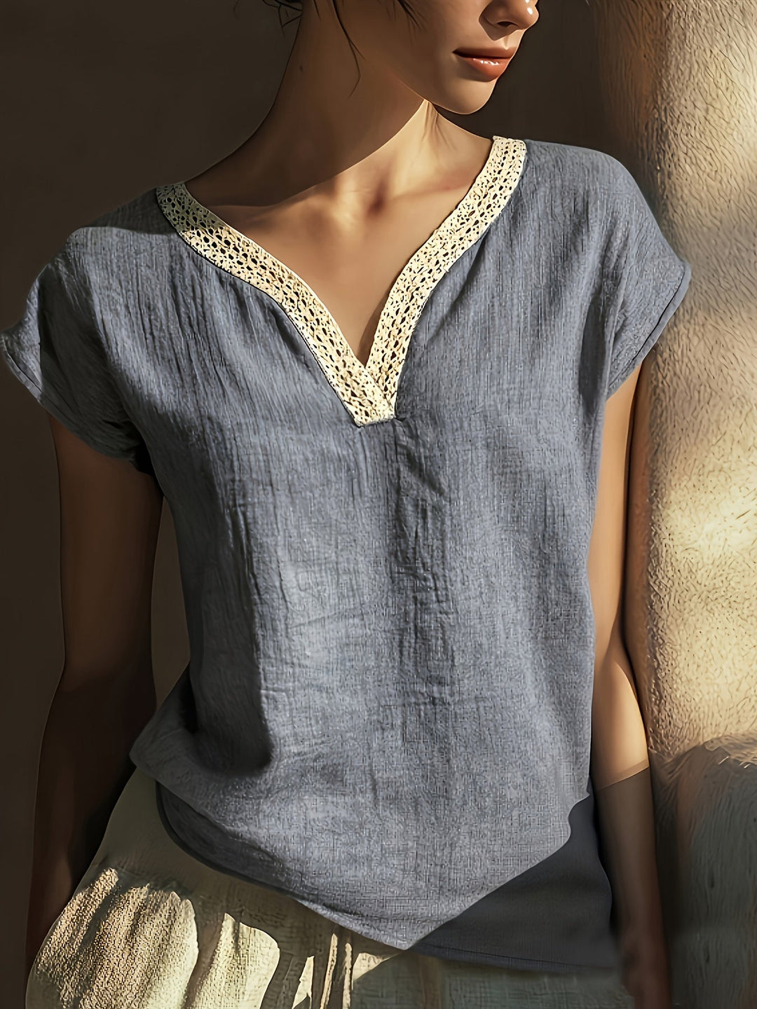 Nora | Decorative Trim V-Neck Blouse