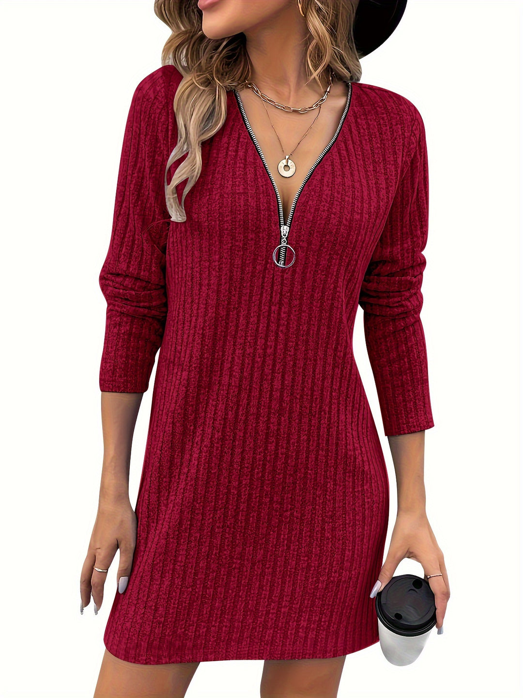 Diana | Ribbed Zip-Neck Dress