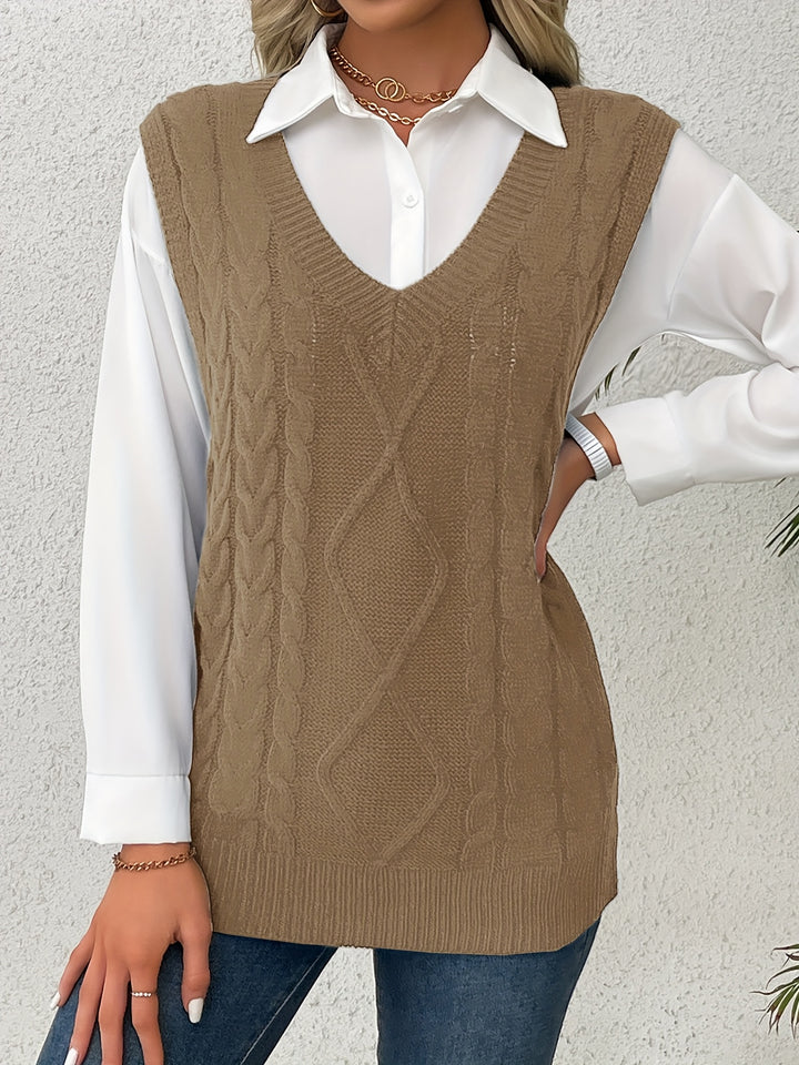 Ramona | Cable-Knit V-Neck Sweater Vest