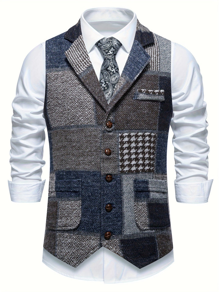 Trevor | Patchwork Vest with Herringbone Pattern