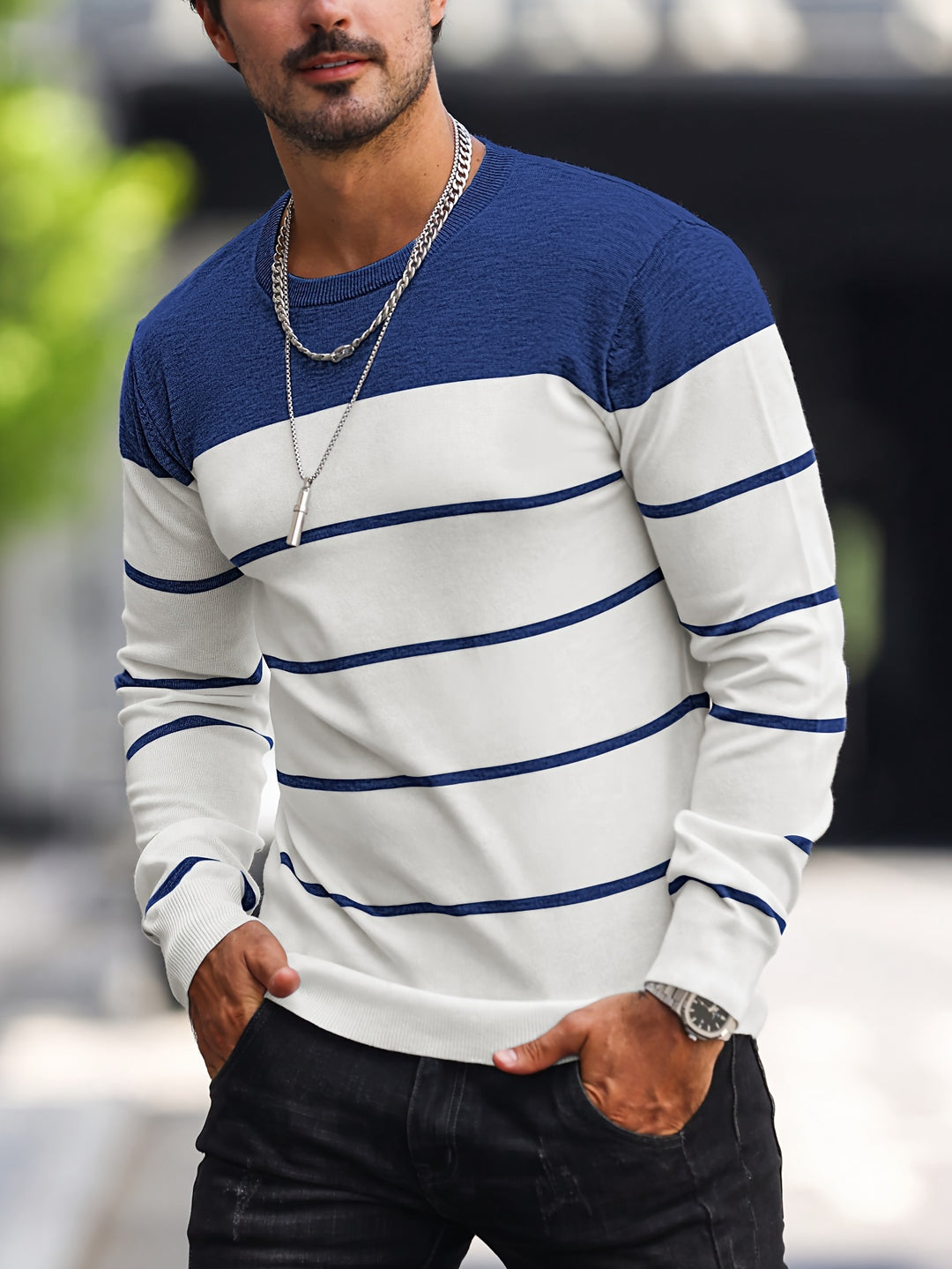 Declan | Colour-Block Striped Crew Neck Sweater