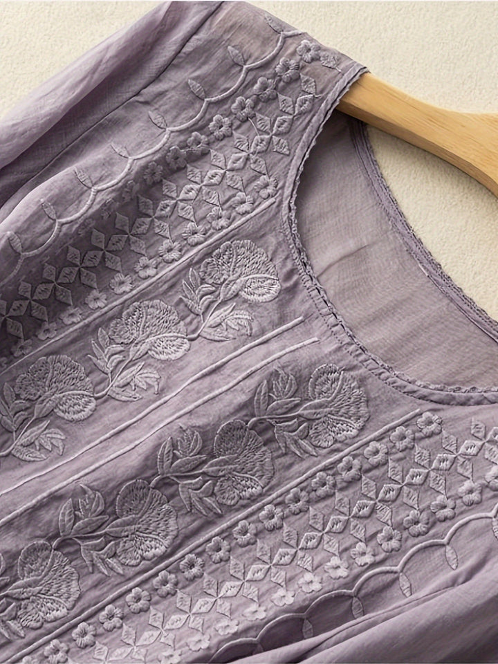 Cecilia | Embroidered Scoop-Neck Blouse