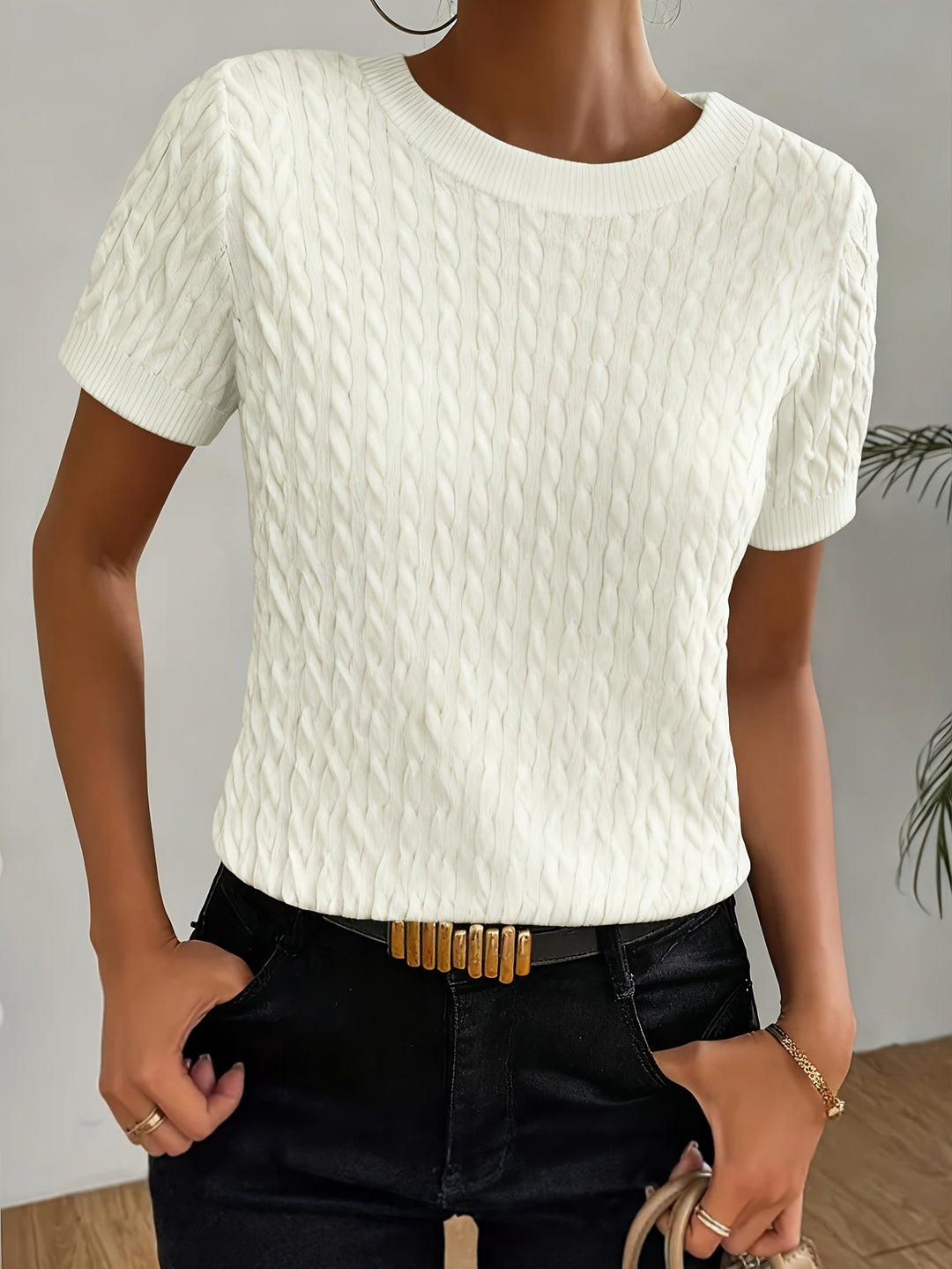 Josie | Cable-Textured Short Sleeve Top