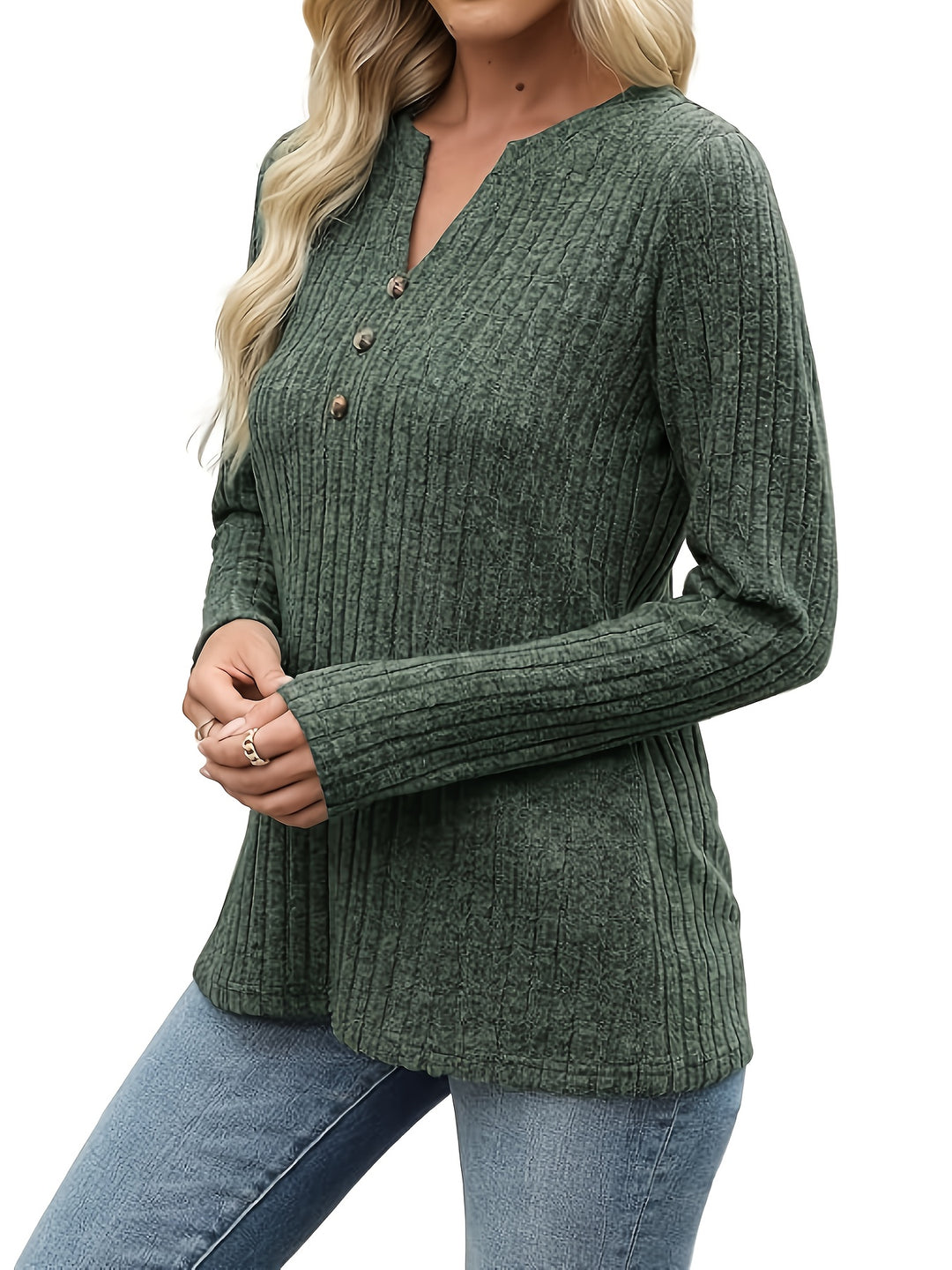 Evangeline | Ribbed Button-Neck Top