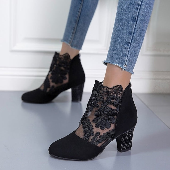 Beatrice | Floral Lace Block Heel Ankle Boots